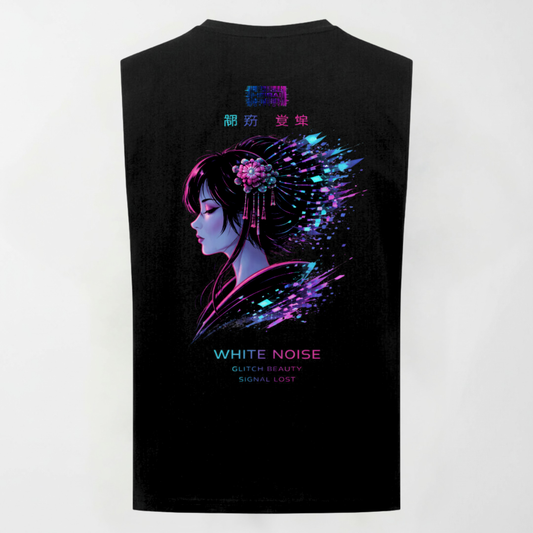 White Noise Sleeveless Oversized Tee