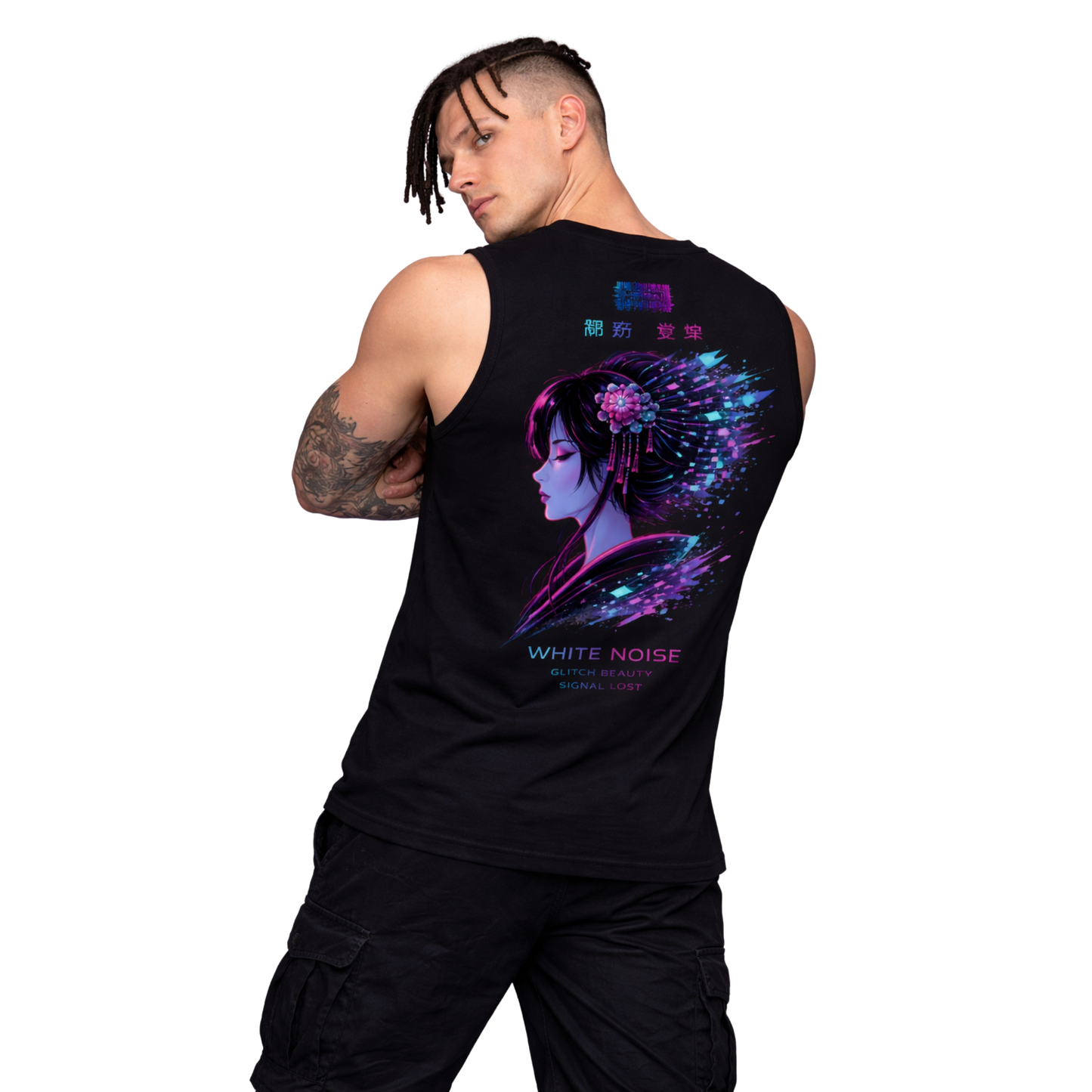 White Noise Sleeveless Oversized Tee